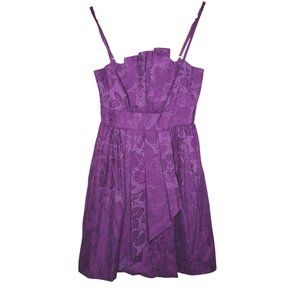 Plum Purple High Waisted Fanned Folded Floral Midi Cocktail Dress